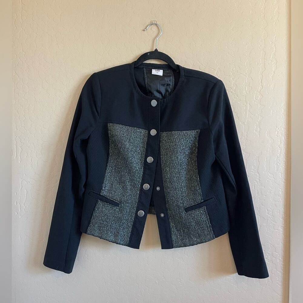 CAbi #3036 Media Tweed Green & Black‎ Snap Button Jacket S
